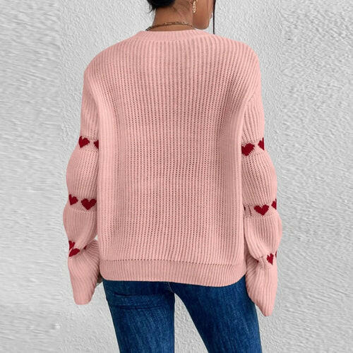 Flare Long Sleeve Sweater Knit Heart Loose Tops Pullover