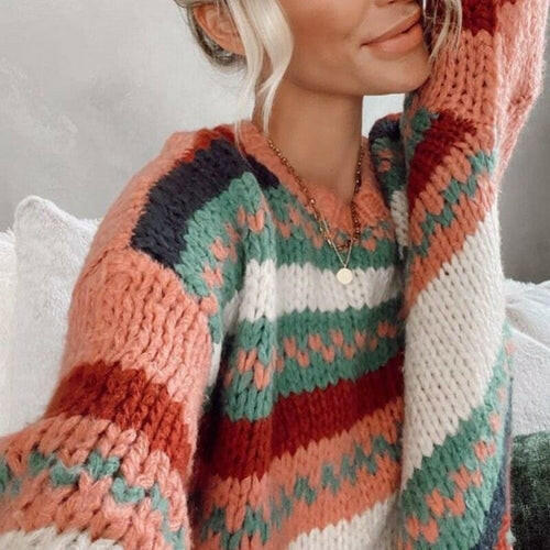 Striped Knitted Vinatge Loose Sweater Jumper