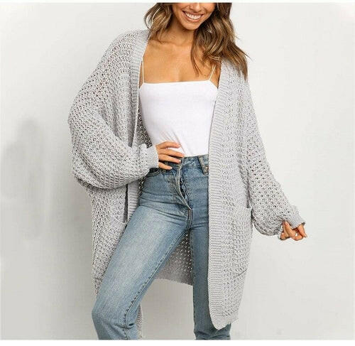 Long Knitted Women's Cardigan with Pockets