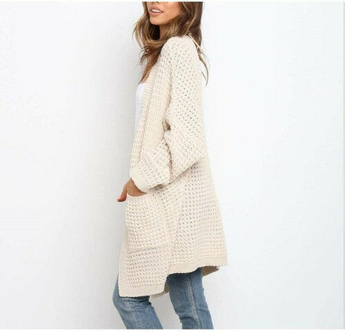 Long Knitted Women's Cardigan with Pockets