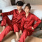 Solid Color Sleepwear Silk Satin Pajamas Couple Set Long Button-Down Pyjamas Suit Pijama Women Men Loungewear Plus Size Pj Set