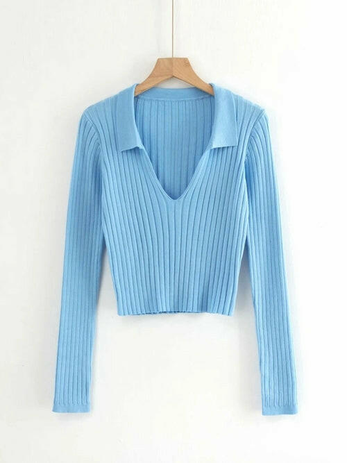 Candy Color Deep V Stretch Pullover