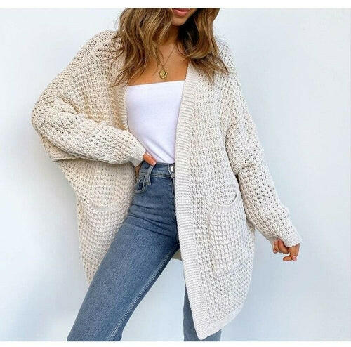 Long Knitted Women's Cardigan with Pockets