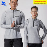 Customize LOGO Quick Dry Sportswear Running Shirts Men Women Long Sleeve 1/4 Zipper Sweatshirts Gym Fitness Workout T-Shirt