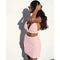 Women's Pink Sleeveless Bandage Plush Bra Crop Tops+ Mini Skirt