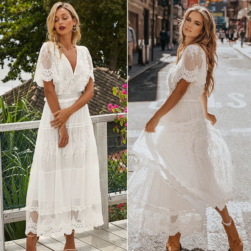 Summer Lace Semi-Sheer Casual Dress