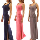 Women’s Scoop Neck Sleeveless Maxi Side Split Ruched Long Dress