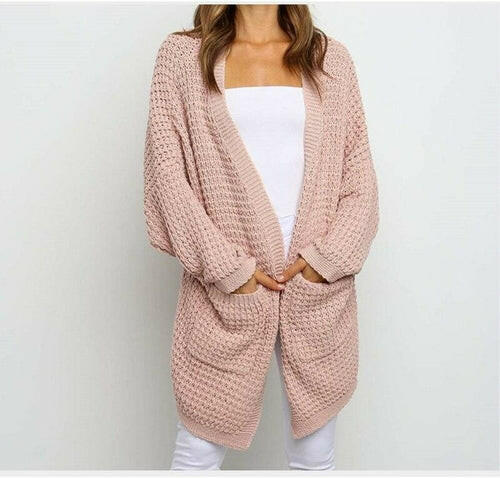 Long Knitted Women's Cardigan with Pockets