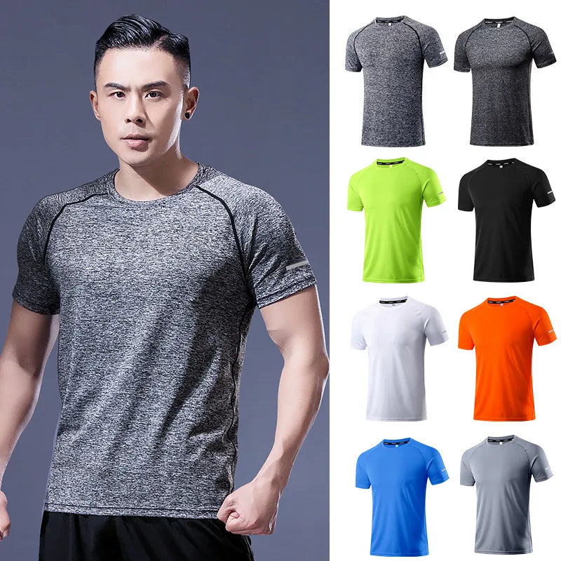 Solid Color Polyester T Shirts Men Clothing Gym Clothing Slim Fit Athletic Wear Camiseta Casual T-Shirt Running Ftness Tops Tees