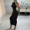 Ribbed Black Long And Round Neck Tight Maxi Dress