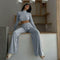 Loung Wear Long Sleeve Crop Top And Loose Pant Set