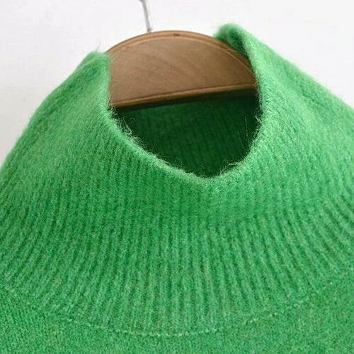 Green Half High Neck Knitted Pullover Vintage Sweater Top