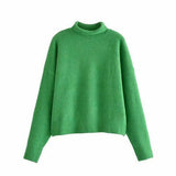 Green Half High Neck Knitted Pullover Vintage Sweater Top