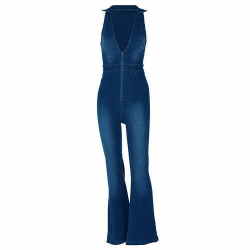 high waist denim jumpsuit