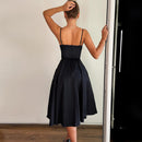 Women's Split Waist Slimming Slip V-neck Backless Midi Dress