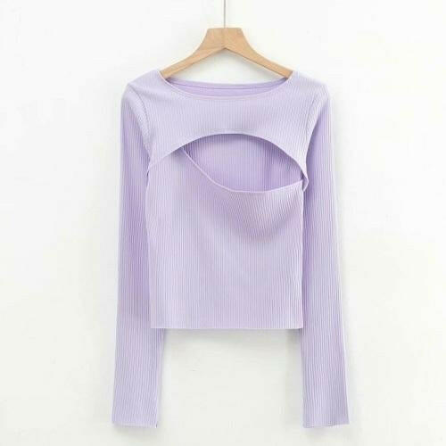 Long Sleeve Irregular Hollow T-shirt Knitwear