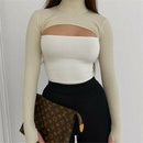 Women Long Sleeve Crop Top Two-piece