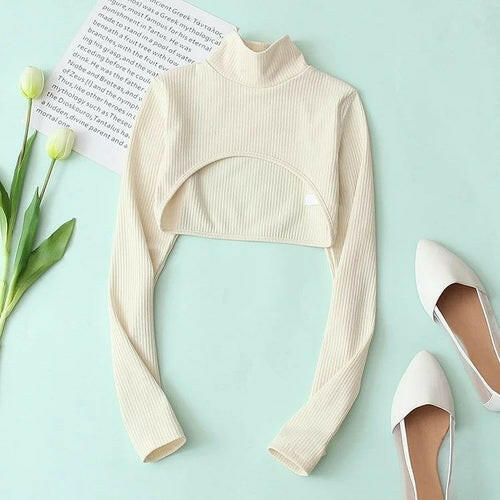 Women Long Sleeve Crop Top Two-piece