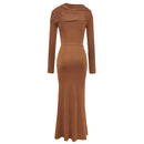 Women's Round Neck Long Sleeve Slim-fit Pleated Ribbon Dress