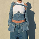 Back Bandage Jeans Crop Short  Slim Bodycon Denim Bustier Top