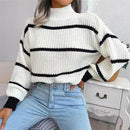 Vintage Striped Sweater  Long Sleeve Casual Knitted Pullover Jumper