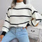 Vintage Striped Sweater  Long Sleeve Casual Knitted Pullover Jumper