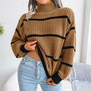 Vintage Striped Sweater  Long Sleeve Casual Knitted Pullover Jumper