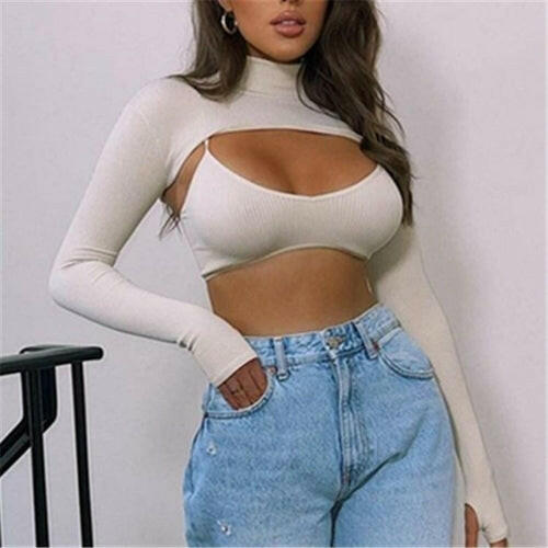 Women Long Sleeve Crop Top Two-piece