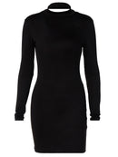 Women's Elegant Long Sleeve Bodycon with Open Back and Cross Chain Dress