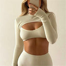 Women Long Sleeve Crop Top Two-piece