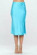 Solid Satin Midi Skirt with Slit