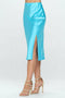 Solid Satin Midi Skirt with Slit