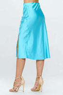 Solid Satin Midi Skirt with Slit