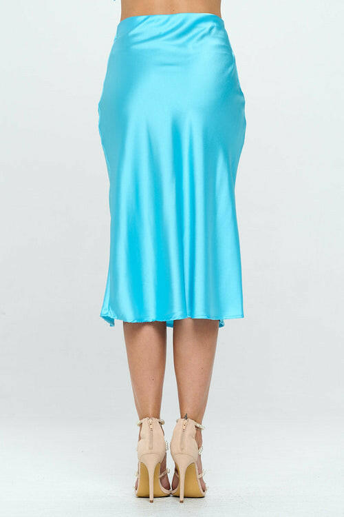 Solid Satin Midi Skirt with Slit