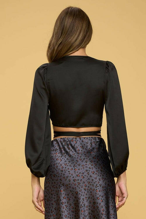 Silky Satin Wrap Crop Top with Tie