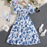 Girls Blue Flower Loose Classic Skirt