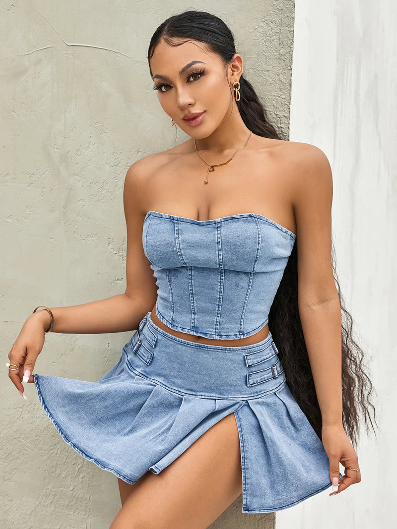 Off-Shoulder Zipper Bandeau Top