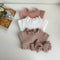 Girls Cotton Ribbed Flared Sleeve One Piece And Bow Headband