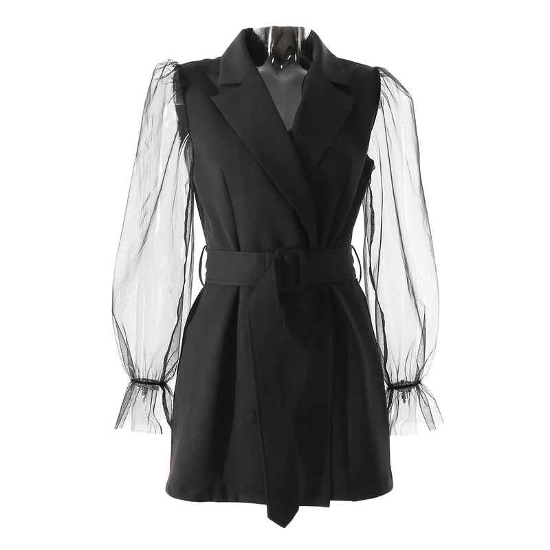 Women's Mesh Sleeve Coat Dress With Belt