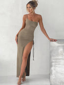 Women's Drawstring High Slit Dress