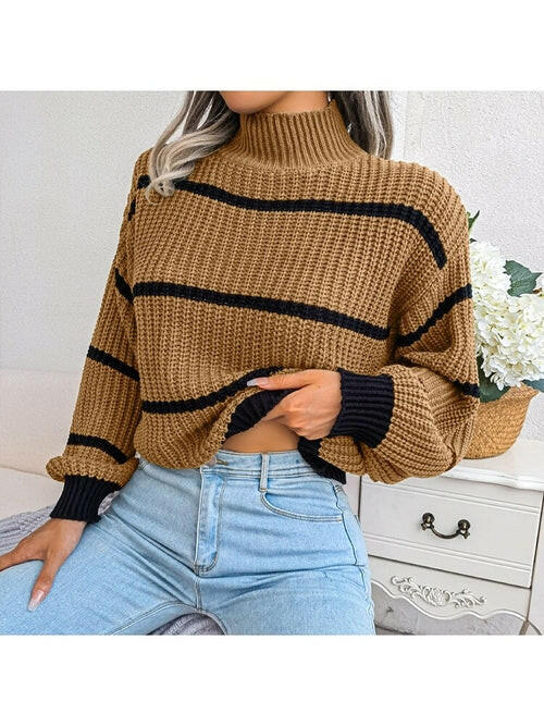 Vintage Striped Sweater  Long Sleeve Casual Knitted Pullover Jumper