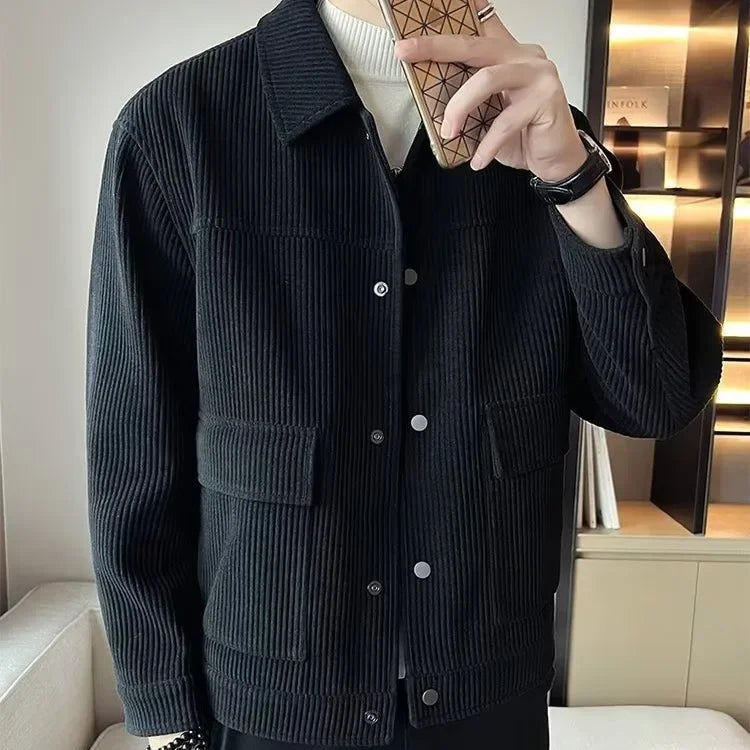 Men's Corduroy Loose-fit Cropped Lapel Thin Coat