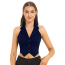 Women's Lapel Halter Backless Camis Button Down Pointed Hem Vest Crop Tops