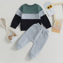 Boys Contrast Color Long Sleeve Sweatshirt and Elastic Pants Co-Ord