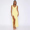 Women's V Neck Side Split Ruffle Trim Elegant  Maxi Dress