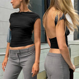 Women Short Sleeve Backless