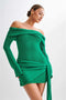 Women's Off-shoulder Strapless Backless Long Sleeve Ruched Draped Knitted Dress