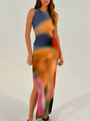 Women’s Tie Dye Print Ribbed Midi Dress