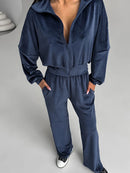 Women's Velvet Long Sleeve Two Piece Tracksuit