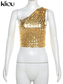 Women's Gold Single Shoulder Crop Tops